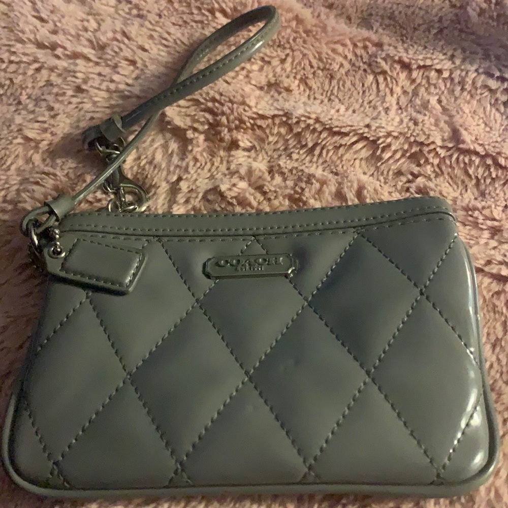 Silver/Gray Patent Leather Coach Wristlet